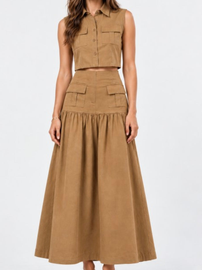 Camel Utility Maxi Skirt
