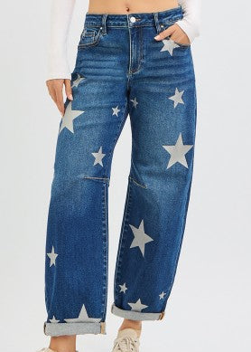 Mid Rise Ankle Length Relaxed Barrel Star Printed