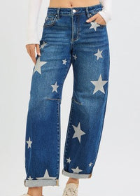 Mid Rise Ankle Length Relaxed Barrel Star Printed