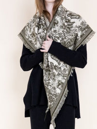Beautiful Toile Countryside Print Fringe Pashmina Scarf