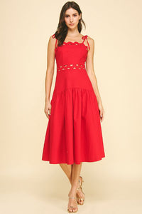 Beautiful Rig Rag Trim Fitted Tie-Strap Midi Dress
