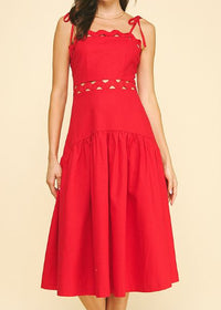 Beautiful Rig Rag Trim Fitted Tie-Strap Midi Dress