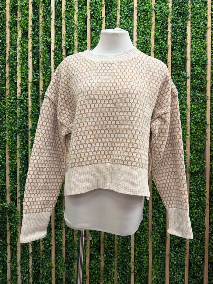 Ivory Harper Textured Knit Sweater – Cream & Taupe