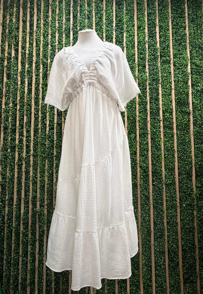 White Ruched Maxi Dress