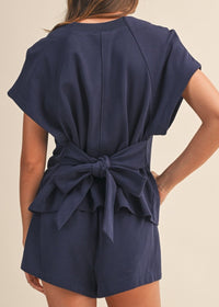 Navy Short Sleeve Knit Top And Short Pants Set