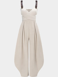 Wrap Front Wide-Leg Jumpsuit with Buckle Straps