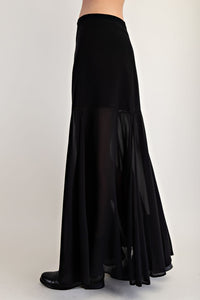 Black Chiffon Godet Maxi Skirt