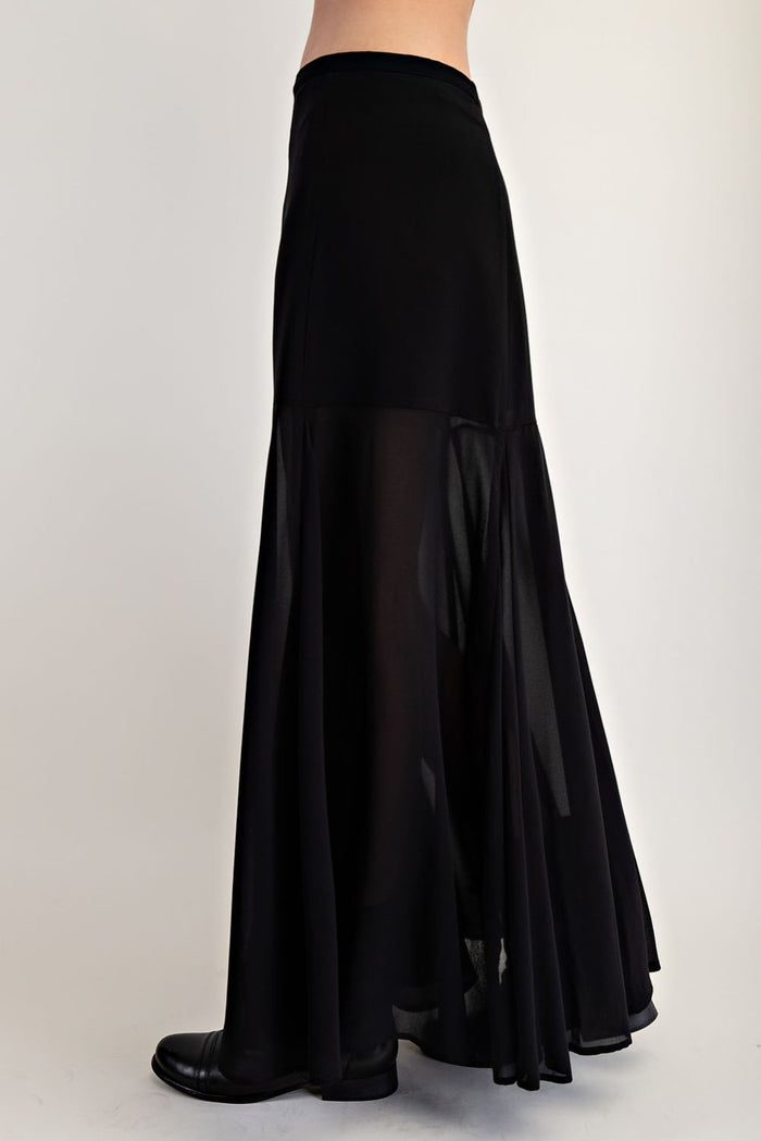 Black Chiffon Godet Maxi Skirt