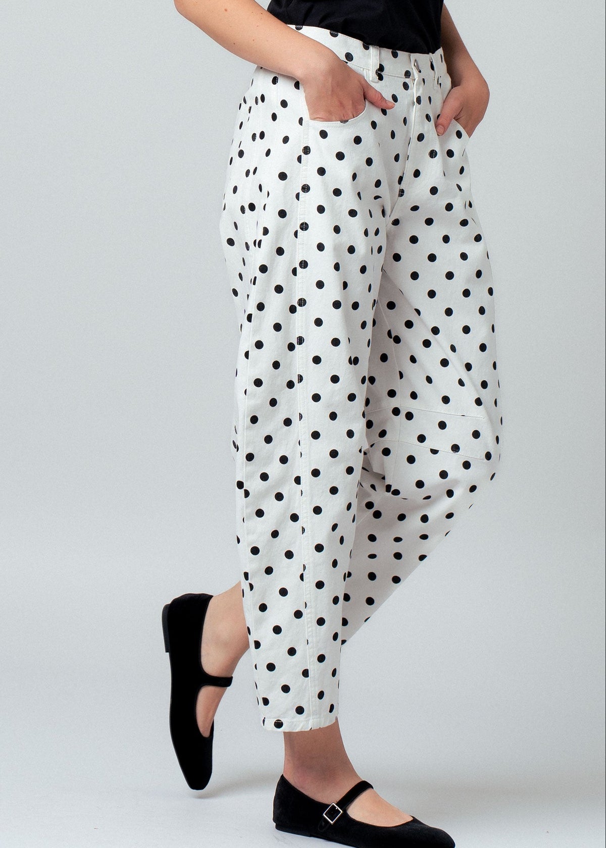White Polka Dot Barrel Jeans