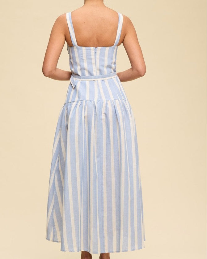 Blue White Seaside Elegance Stripe Midi Dress