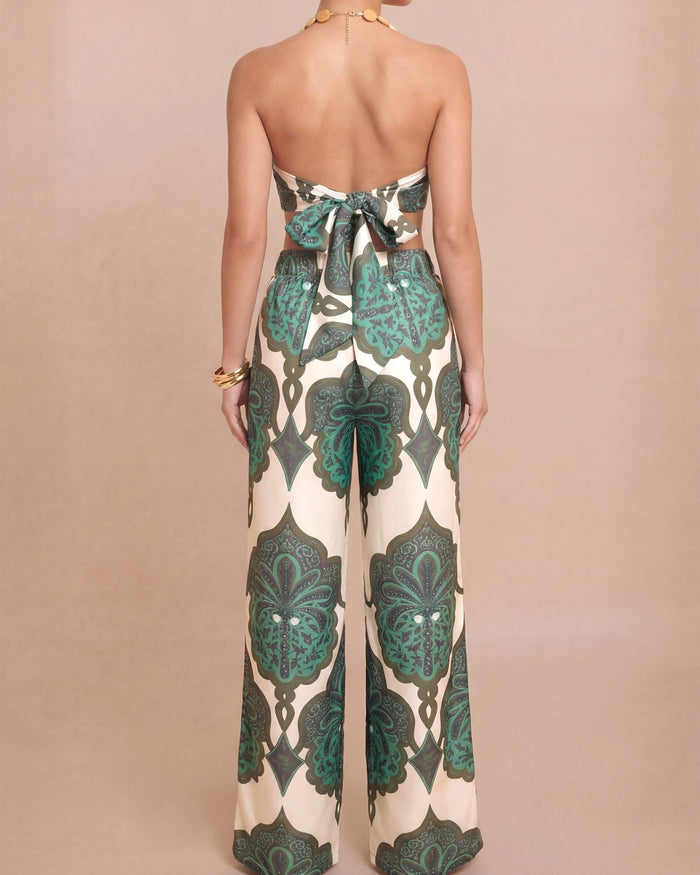 Green Ivory Santorini Muse Printed Wide-Leg Pants