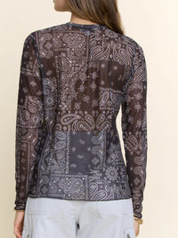 Black Paisley Mesh Long-Sleeve Top