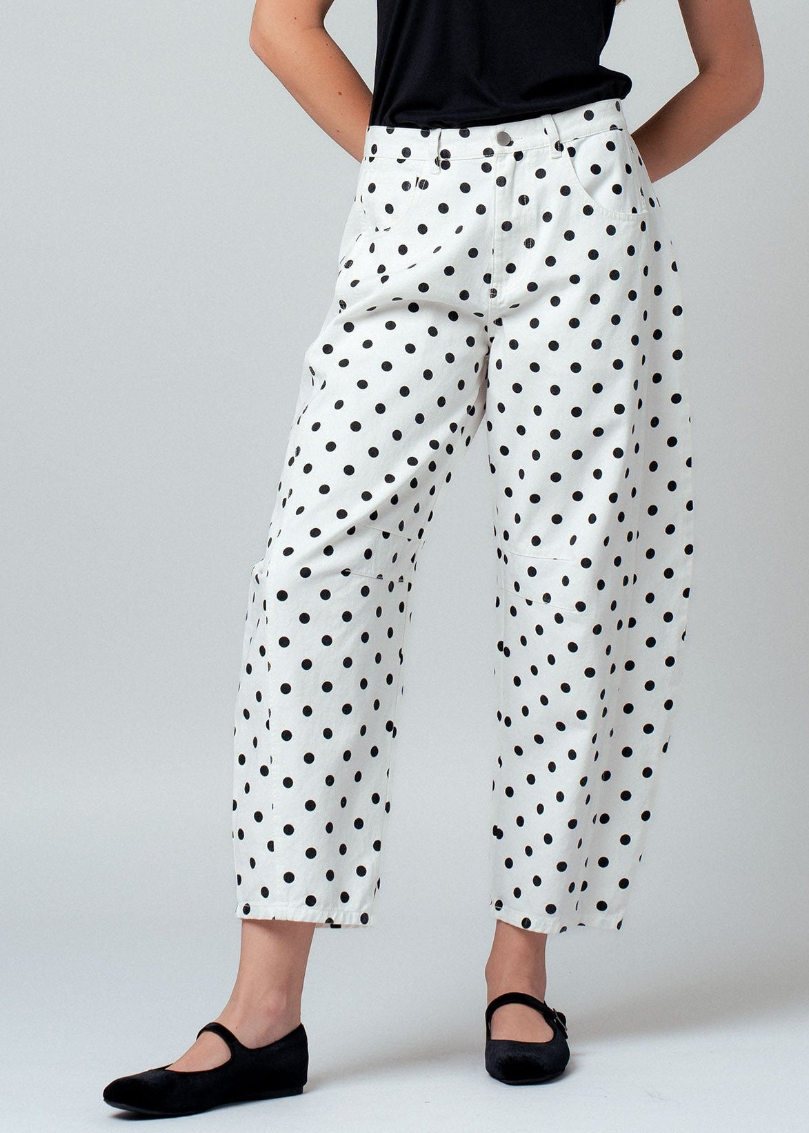 White Polka Dot Barrel Jeans