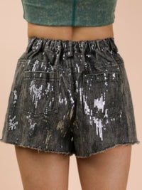Midnight Shine Sequin Denim Shorts