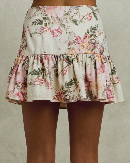 Cream Floral Printed Skirt