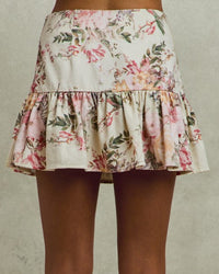Cream Floral Printed Skirt