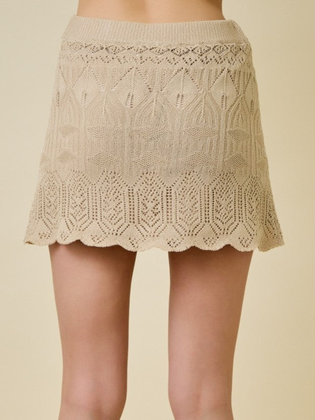 Taupe Crochet Knit Top & Skort Set