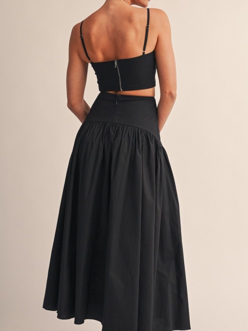 Black Princess Crop Top & Drop-Waist Maxi Skirt Set
