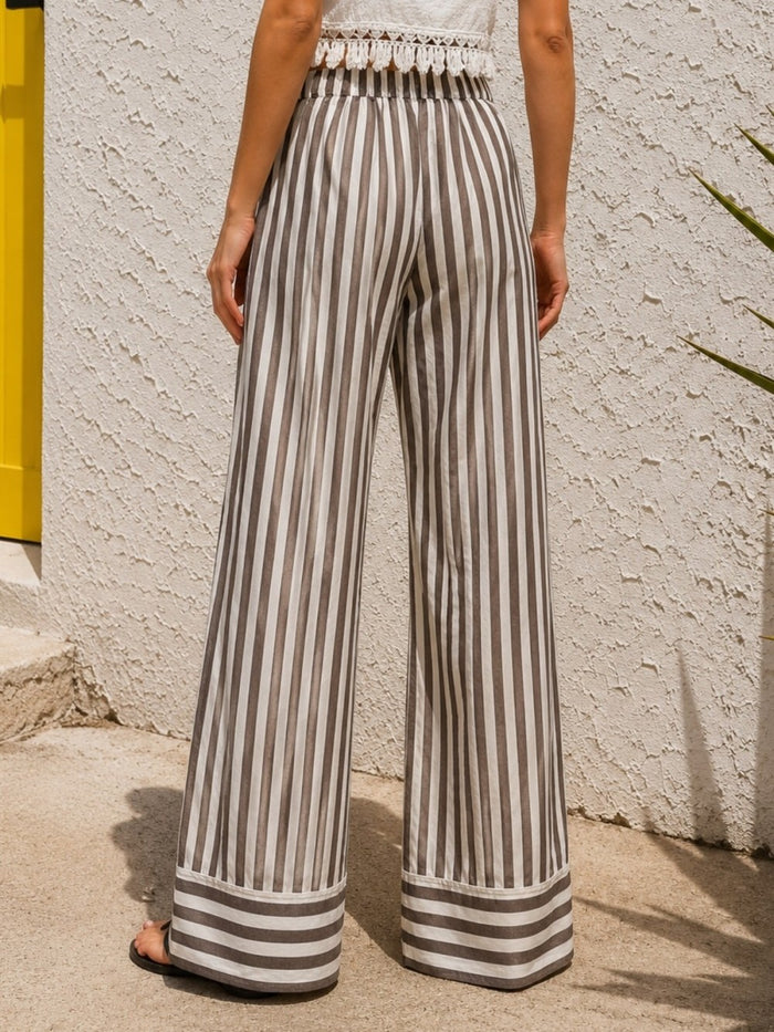 Portofino Brown & White Striped Wide Leg Pants