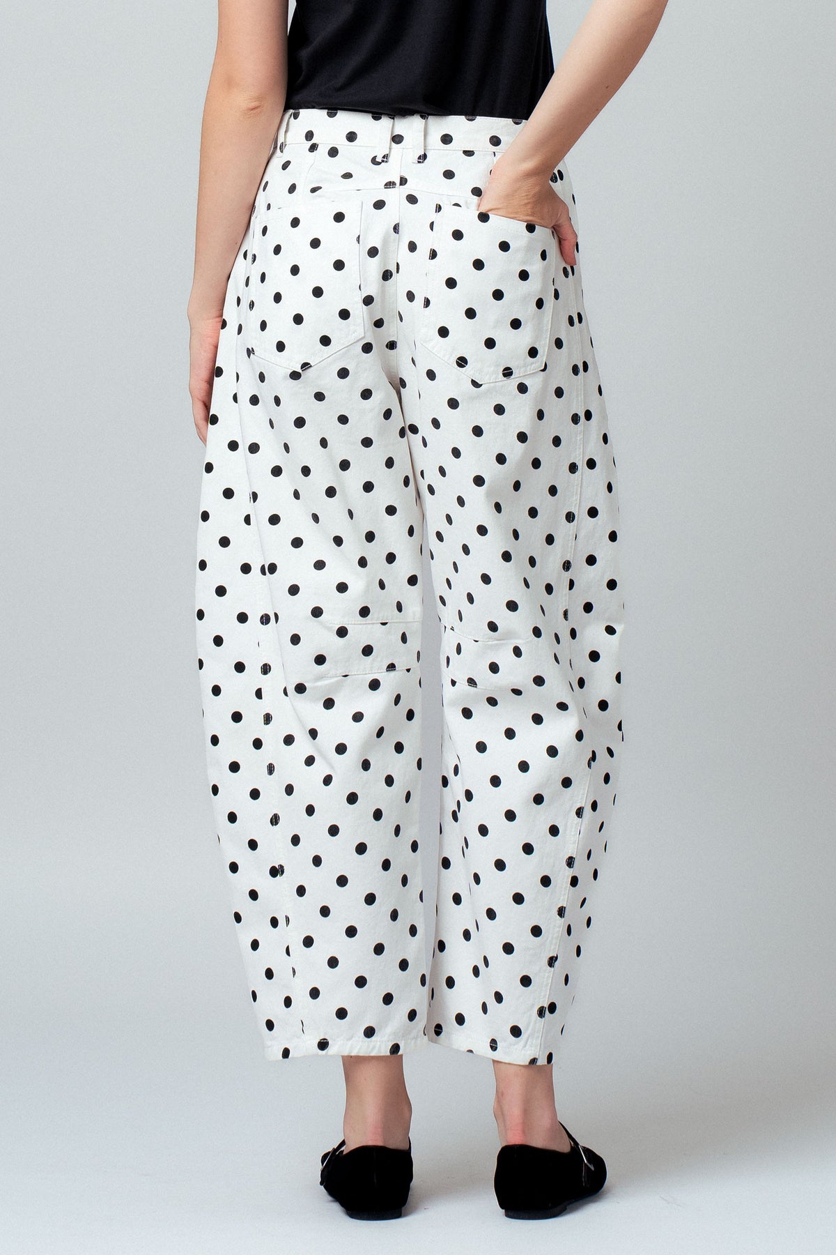 White Polka Dot Barrel Jeans