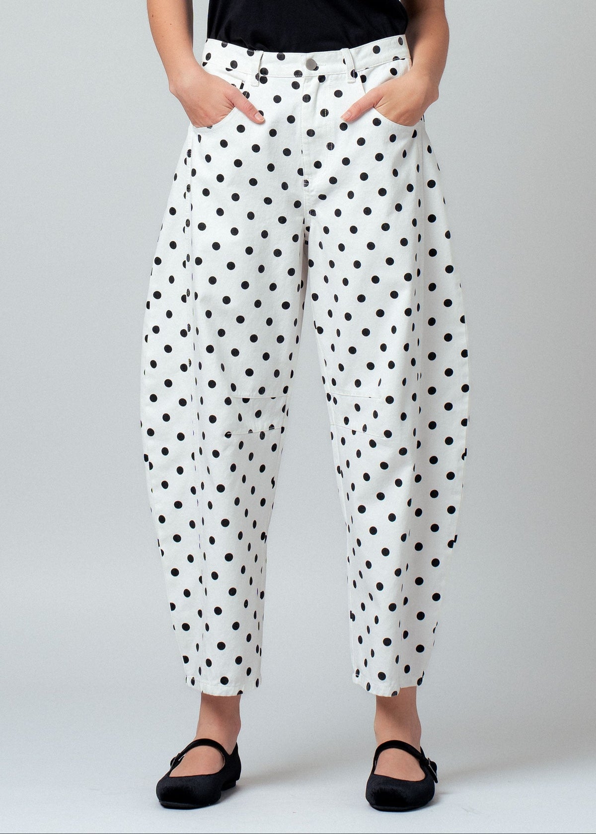 White Polka Dot Barrel Jeans