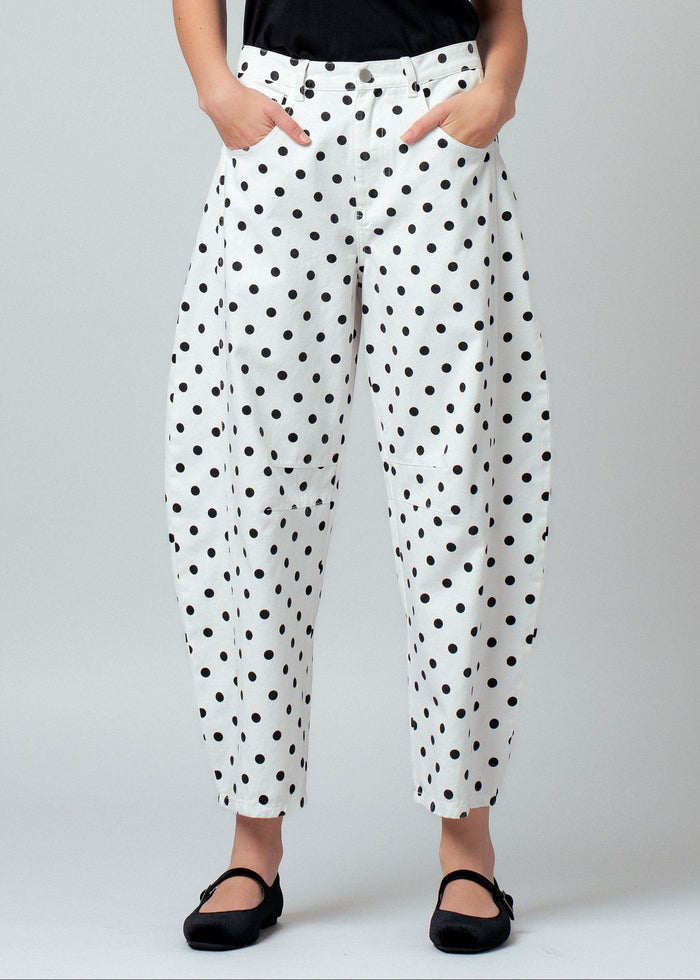White Polka Dot Barrel Jeans