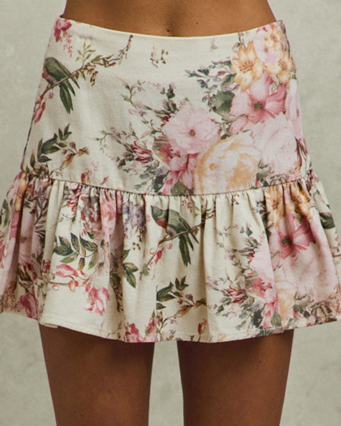 Cream Floral Printed Skirt