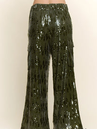 Olive Green Sequin Cargo Pants