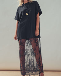Sheer Lace Layered Shirt Dress
