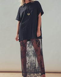 Sheer Lace Layered Shirt Dress