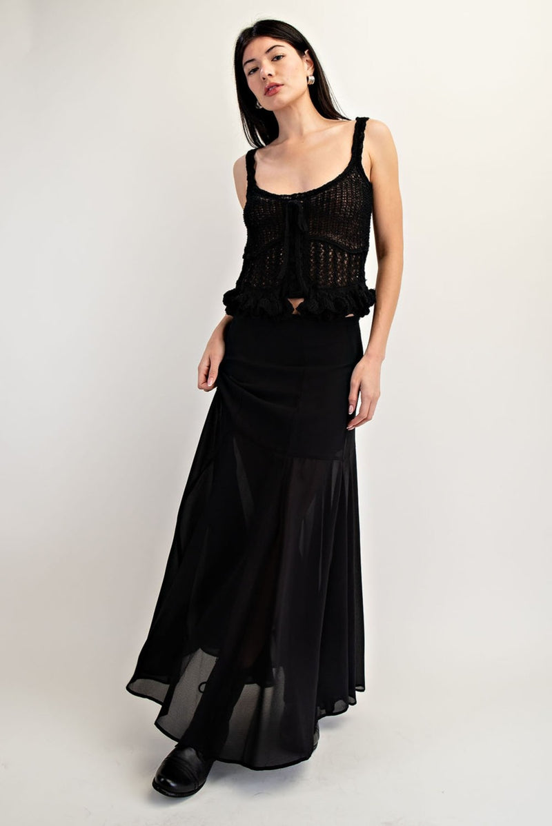 Black Chiffon Godet Maxi Skirt