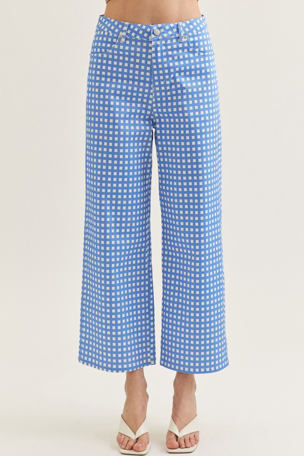Blue Checkered Strapless Cop Wide Leg Pant