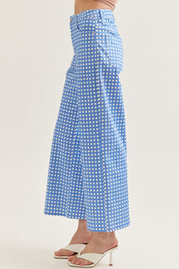Blue Checkered Strapless Cop Wide Leg Pant