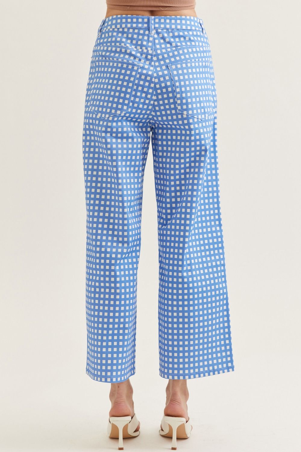 Blue Checkered Strapless Cop Wide Leg Pant