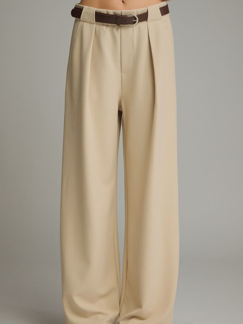Ivory High-Waist Pleat Detail Wide-Leg Trousers