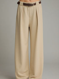 Ivory High-Waist Pleat Detail Wide-Leg Trousers