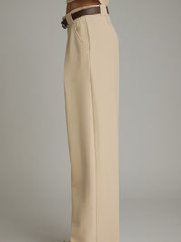 Ivory High-Waist Pleat Detail Wide-Leg Trousers