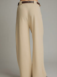 Ivory High-Waist Pleat Detail Wide-Leg Trousers