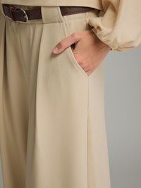 Ivory High-Waist Pleat Detail Wide-Leg Trousers