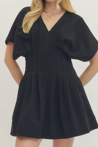 Short Dolman Sleeve Waist Panel Detail V-Neck Short Dress