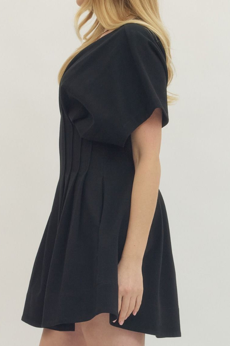 Short Dolman Sleeve Waist Panel Detail V-Neck Short Dress