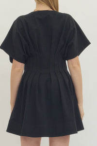 Short Dolman Sleeve Waist Panel Detail V-Neck Short Dress