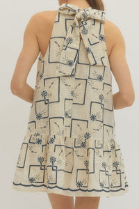 Beautiful Embroidered Soft Blue Ivory Dropwaist Short Dress