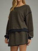 Black Mustard Striped Sweatshirt & Shorts Set