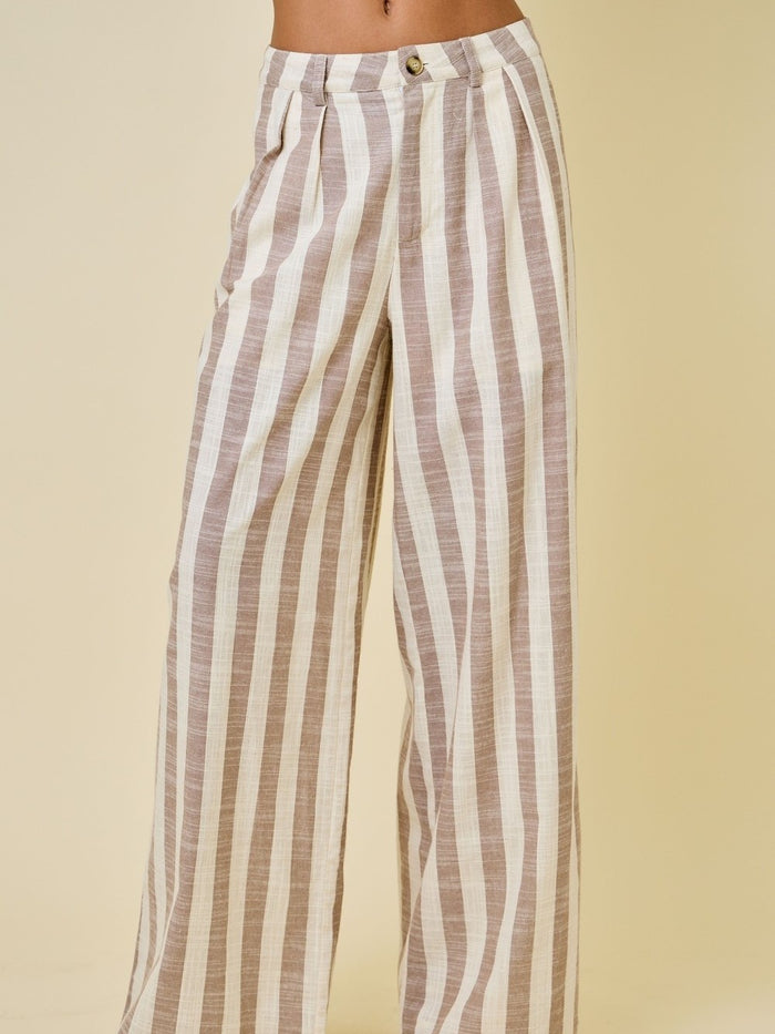 Beige & Ivory Striped Wide Leg Pants