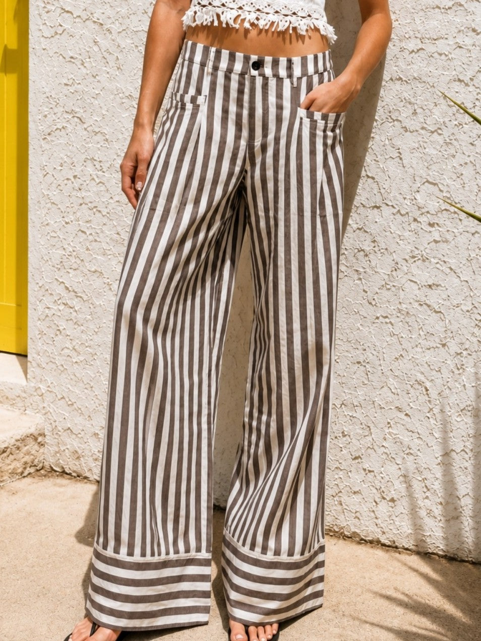 Portofino Brown & White Striped Wide Leg Pants