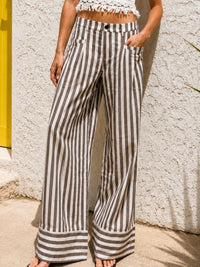Portofino Brown & White Striped Wide Leg Pants