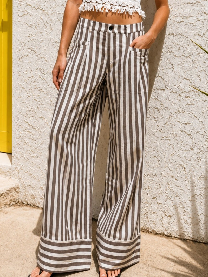 Portofino Brown & White Striped Wide Leg Pants