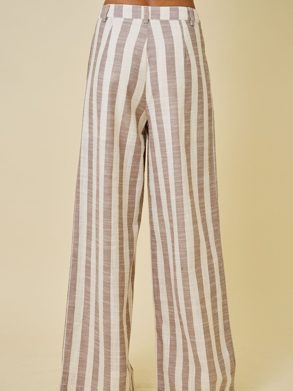 Beige & Ivory Striped Wide Leg Pants
