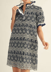 Ruffle Accent Eyelet Lace Shift Dress